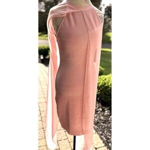 VENUS Dress Sz 10 Chiffon Overlay Bandage Bodycon Blush PINK Slimmimg BNWT +🎁